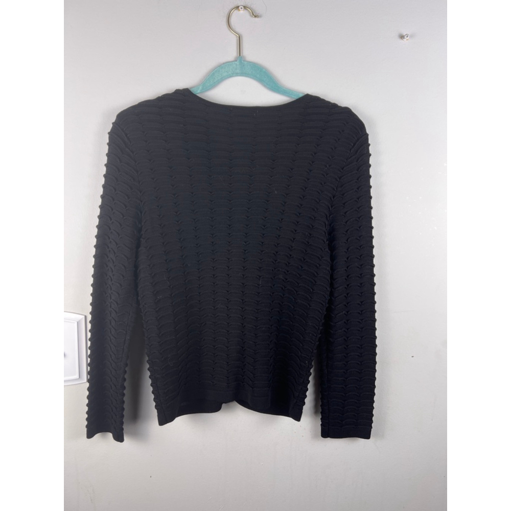 Cache Black Textured Knit Cardigan Sweater Small Rhinestone Button Y2K - Picture 5 of 5